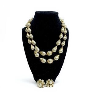 Hong Kong Vintage Pearl Necklace Gold Filagree With Earrings